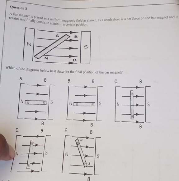 Solved: A bar magnet is placed in a uniform magnetic field as shown, as ...