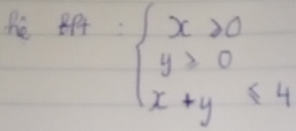 he Pt= beginarrayl x≥slant 0 y≥slant 0 x+y≤slant 4endarray.
 1/2 