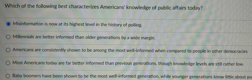 Solved: Which of the following best characterizes Americans' knowledge ...