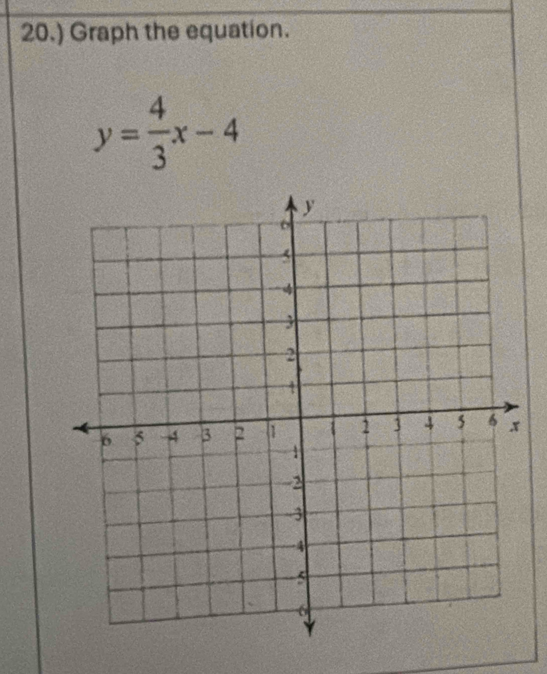 20.) Graph the equation.
y= 4/3 x-4