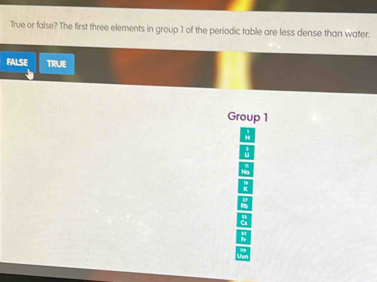 Solved: True or false? The first three elements in group 1 of the ...