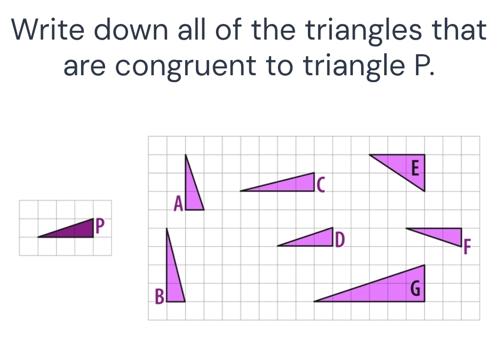 Solved: Write down all of the triangles that are congruent to triangle ...