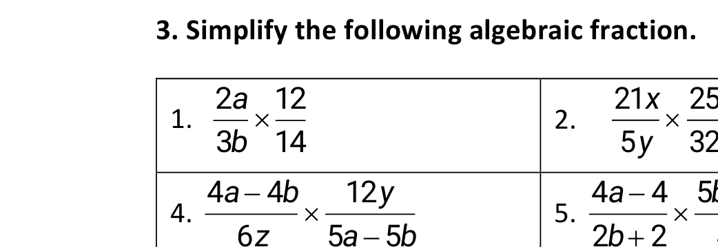 Simplify the following algebraic fraction.