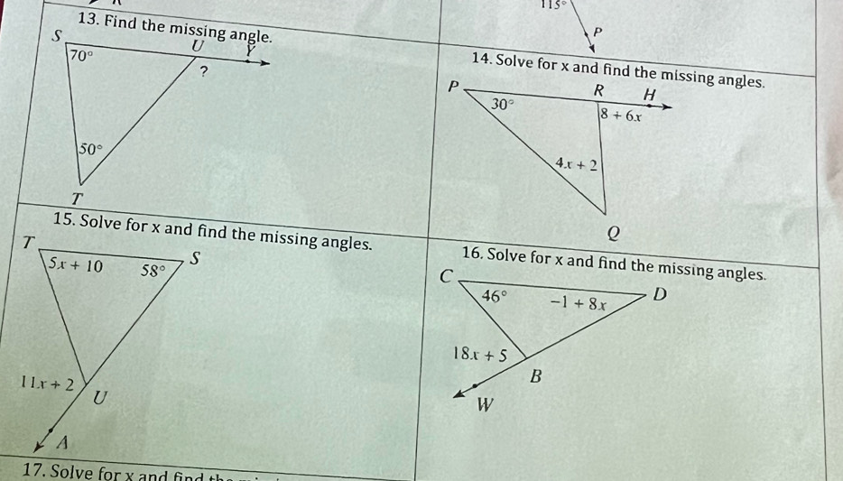 115°
P
 
 
17. Solve for x and