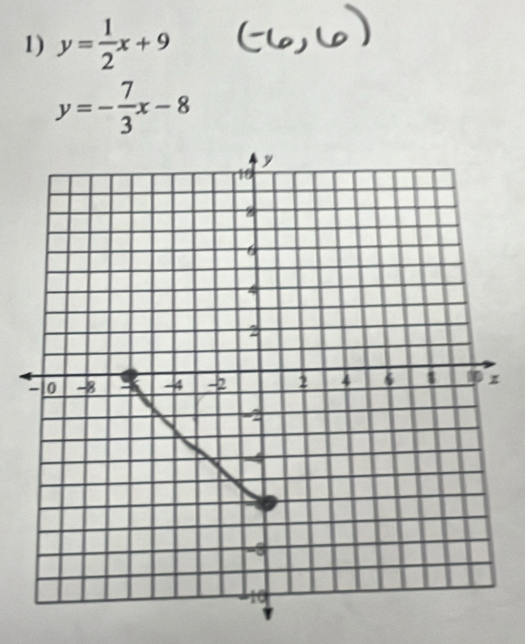 y= 1/2 x+9
y=- 7/3 x-8