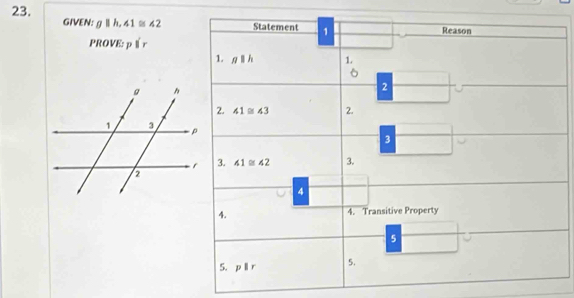 GIVEN: gparallel h,41≌ 42
PROVE: p l r