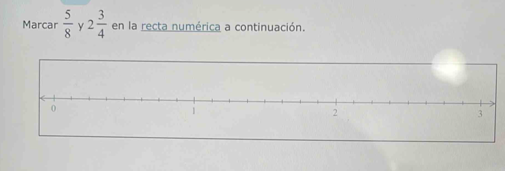 Marcar  5/8  y 2 3/4  en la recta numérica a continuación.