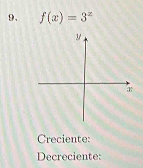 f(x)=3^x
y
Creciente:
Decreciente: