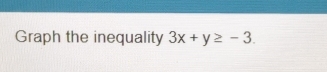 Graph the inequality 3x+y≥ -3.