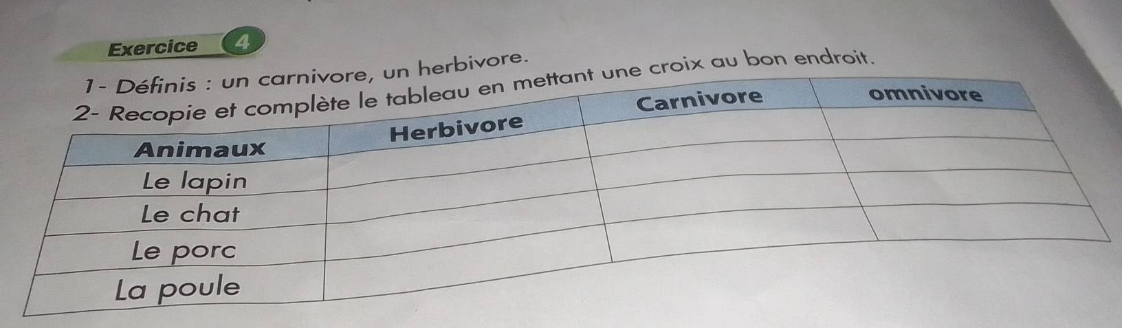 Exercice 
erbivore. 
roix au bon endroit.