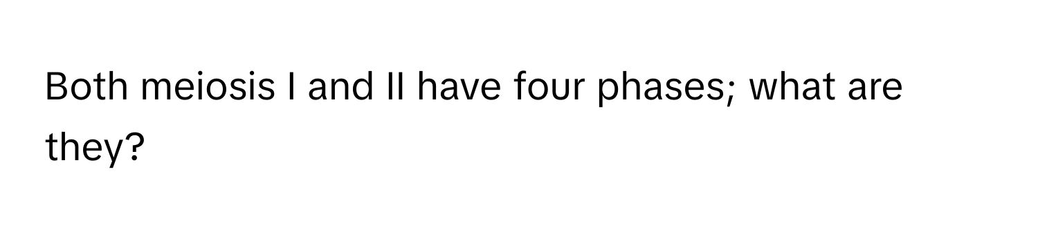 Both meiosis I and II have four phases; what are they?