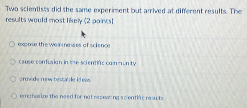 Solved: Two scientists did the same experiment but arrived at different ...