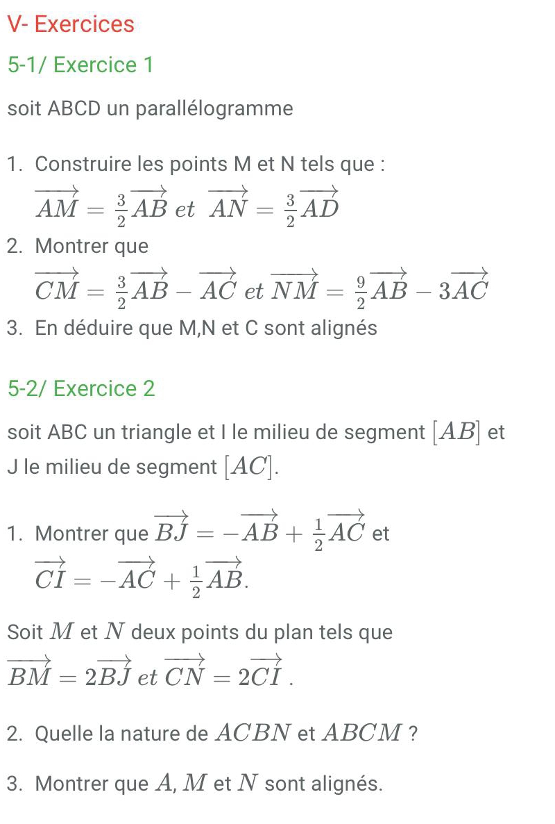 Solved: V- Exercices 5-1/ Exercice 1 soit ABCD un parallélogramme 1 ...