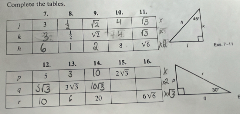 Complete the tables.
8. 9. 10. 11.
Exs. 7-11