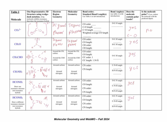 Molecular Geometry and WebMO - Fall 2024