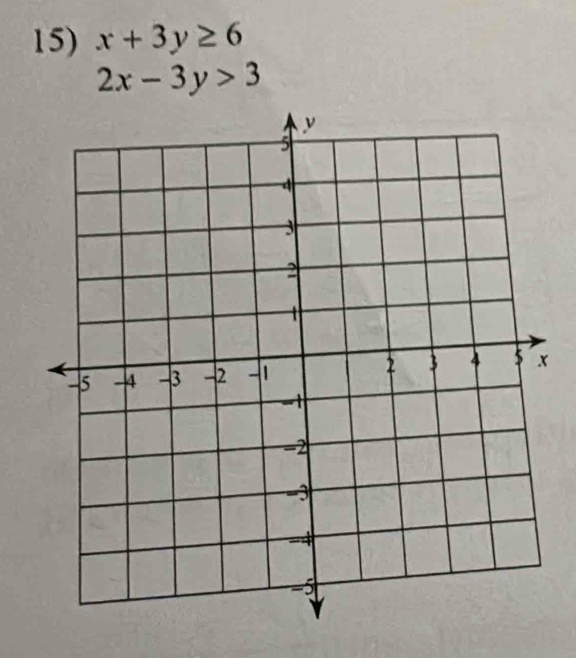 x+3y≥ 6
2x-3y>3