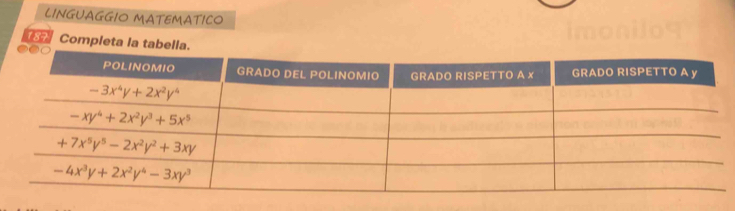 LINGUAGGIO MATEMATICO
187 Completa la tabella.