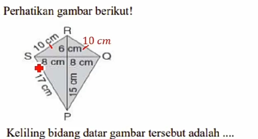 Perhatikan gambar berikut! 
Keliling bidang datar gambar tersebut adalah ....