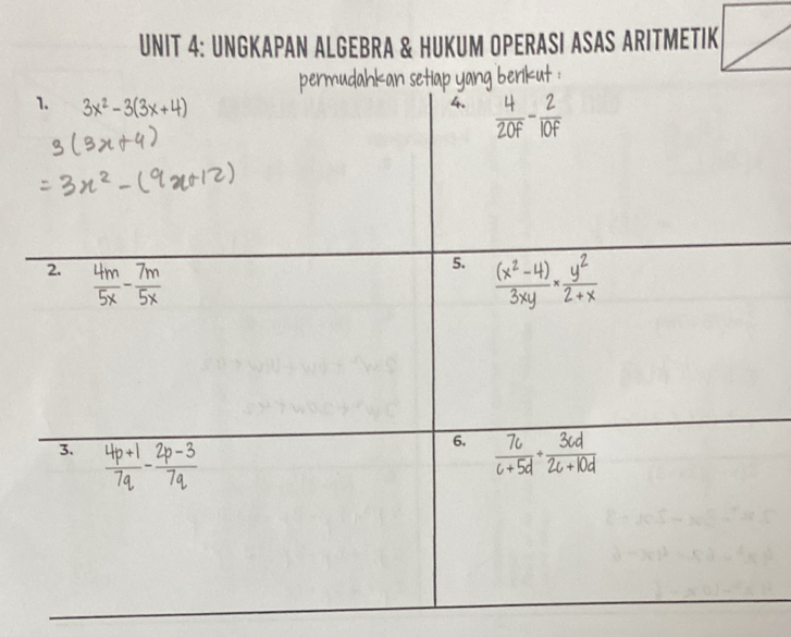 UNGKAPAN ALGEBRA & HUKUM OPERASI ASAS ARITMETIK