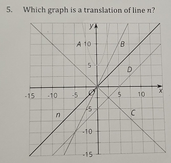 Which graph is a translation of line n?