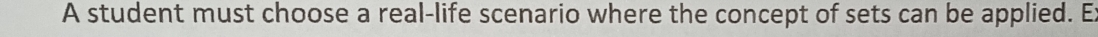 A student must choose a real-life scenario where the concept of sets can be applied. E