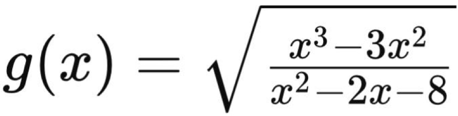 g(x)=sqrt(frac x^3-3x^2)x^2-2x-8