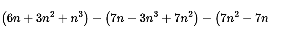 (6n+3n^2+n^3)-(7n-3n^3+7n^2)-(7n^2-7n