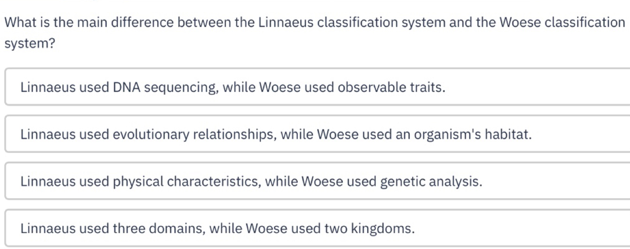 Solved: What is the main difference between the Linnaeus classification ...