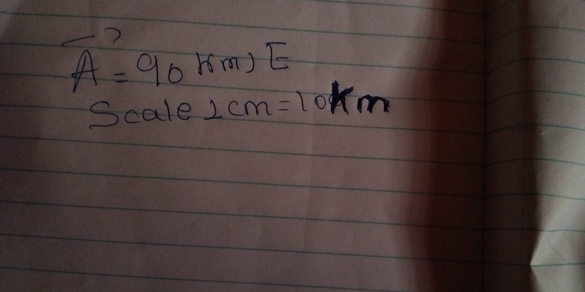 vector A=90km, E
Scale 2cm=10km