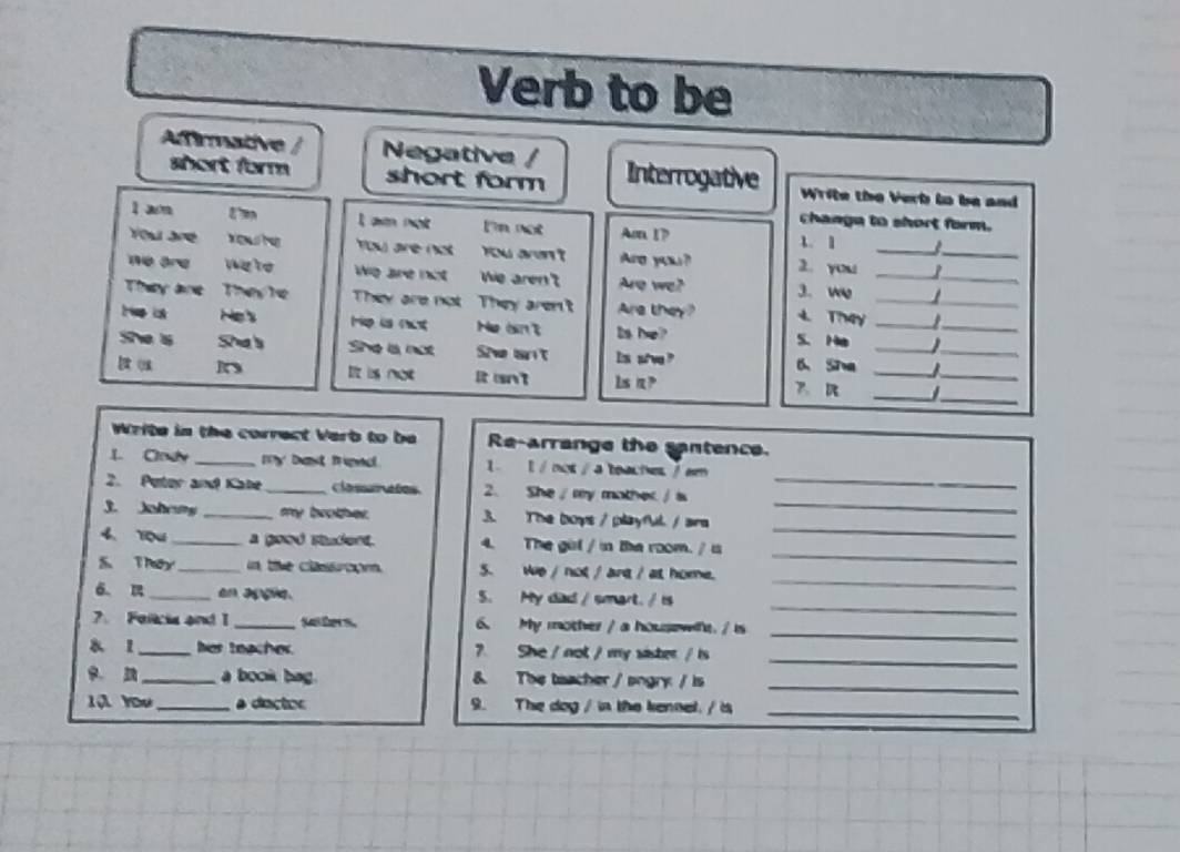 Risolto:Verb to be Afrmative / Negative / Interrogative Write the Verb ...