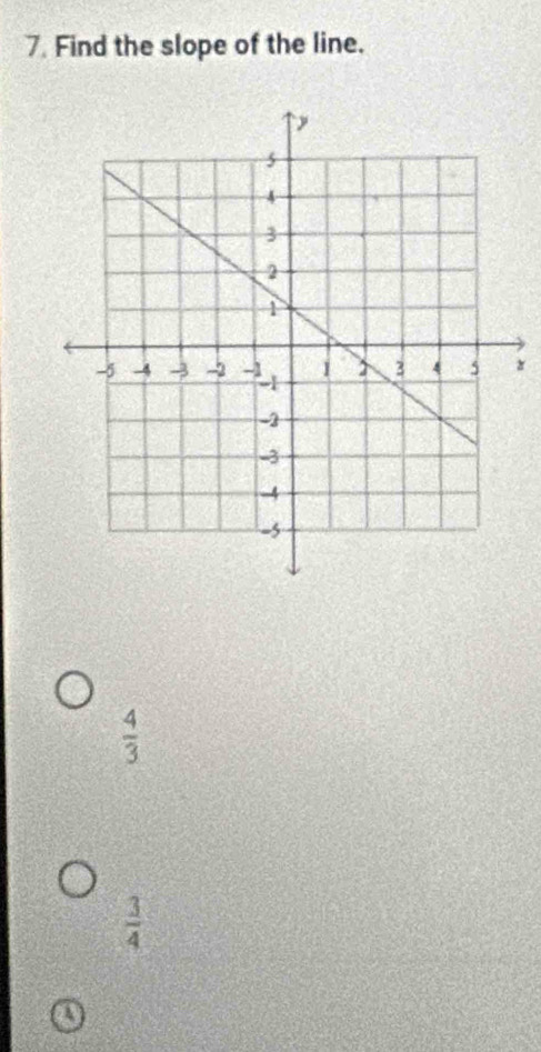 Find the slope of the line.
 4/3 
 3/4 