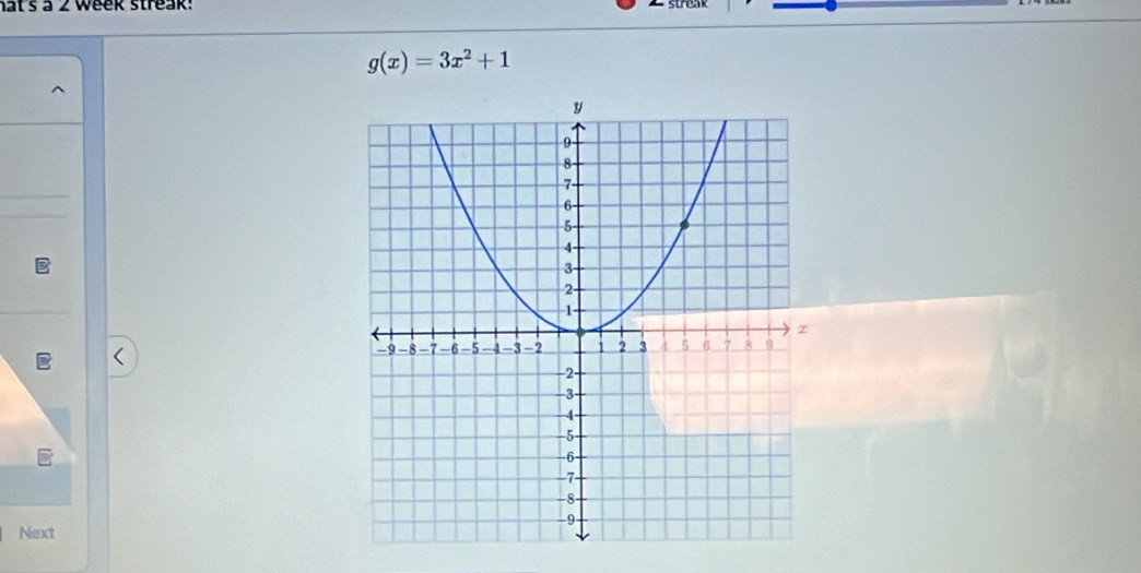 hat's a 2 week streak!
g(x)=3x^2+1
Next