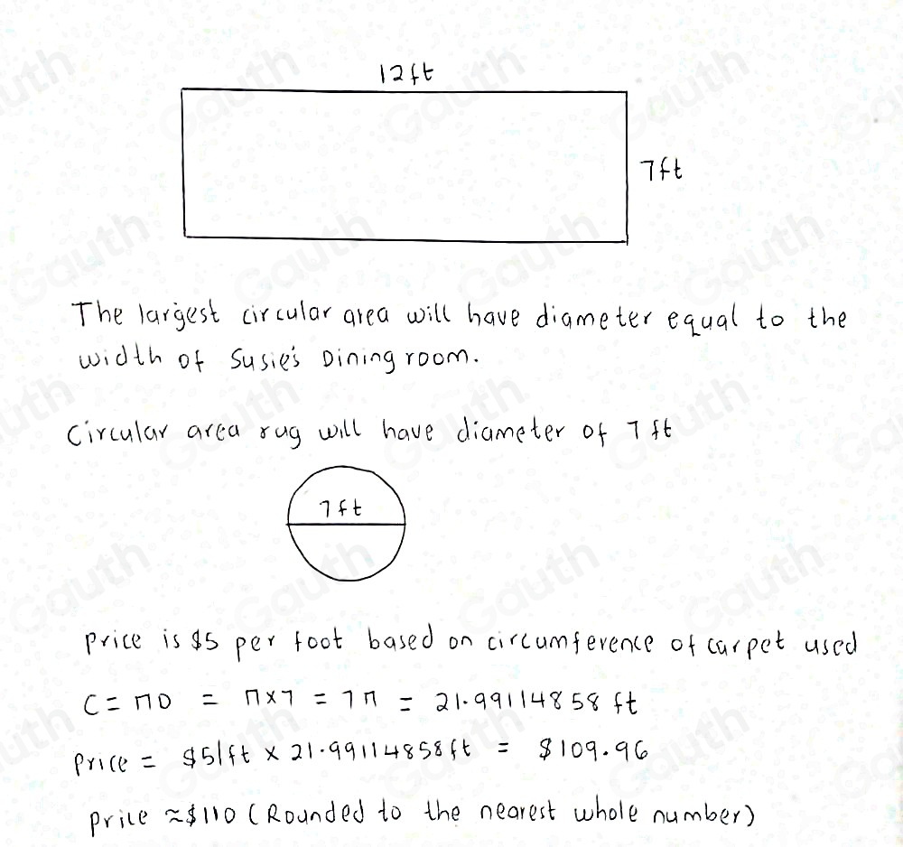 Solved: Question Circular area rugs are priced at $5 per foot based on ...
