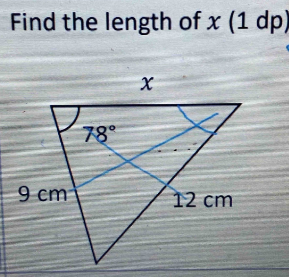 Find the length of x (1 dp)