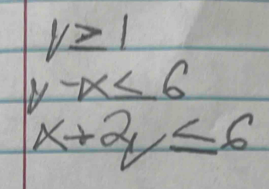 y≥ 1
y-x≤ 6
x+2y≤ 6