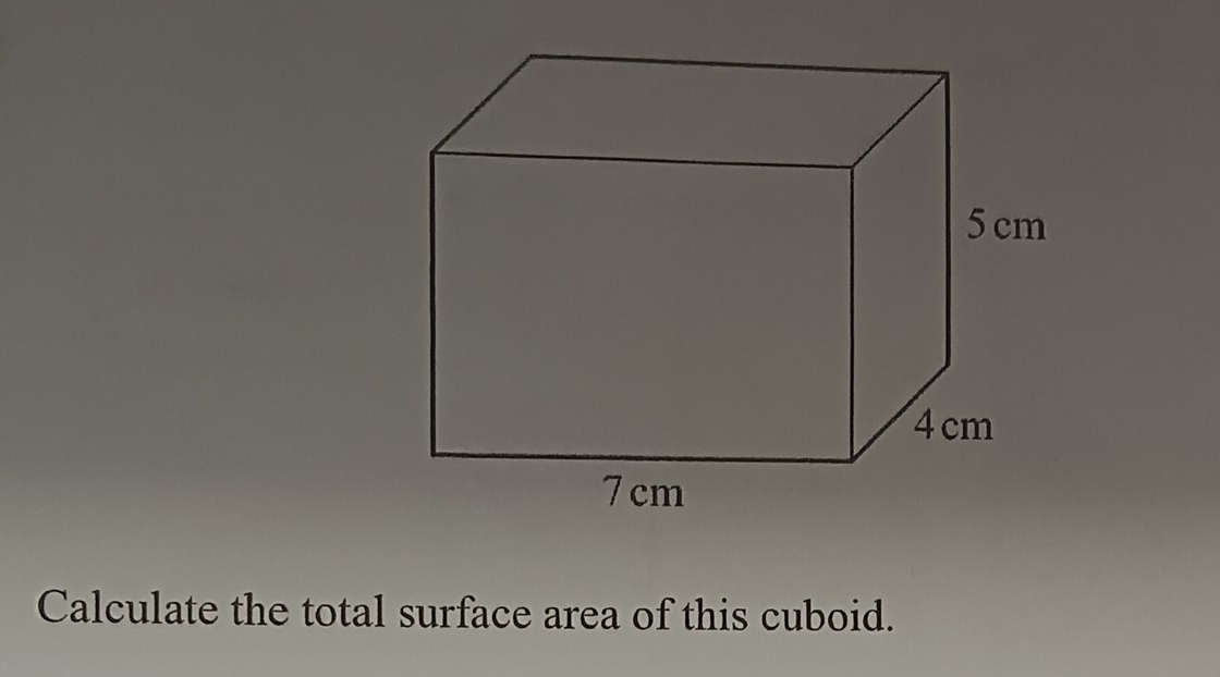 Calculate the total surface area of this cuboid.