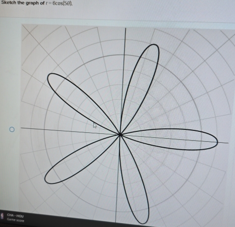 Sketch the graph of r=6cos (5θ ). 
Game score CHOU