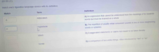 (01 03 LC) 
e device with its definition