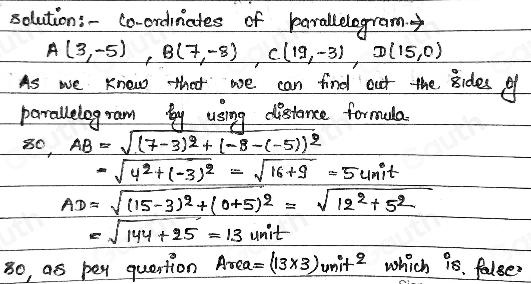 Solved: True or folse: The area of the parallelogram can be determined ...