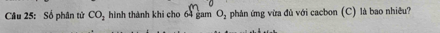 Số phân tử CO_2 hình thành khi cho 64 gam O_2 phản ứng vừa đủ với cacbon (C) là bao nhiêu?