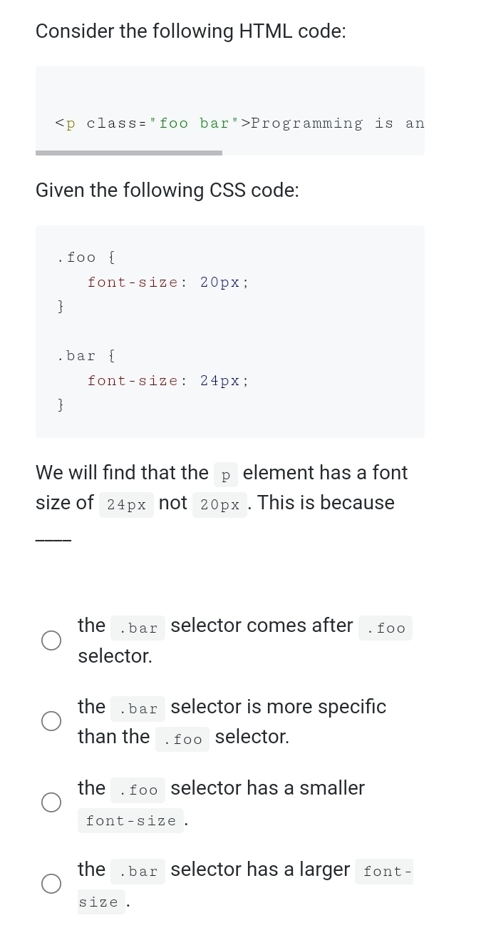 Solved: Consider the following HTML code: clas S= 