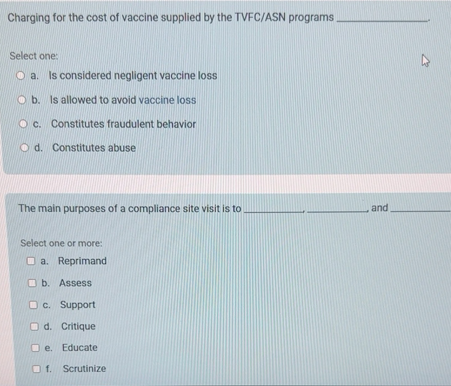 Solved: Charging for the cost of vaccine supplied by the TVFC/ASN ...