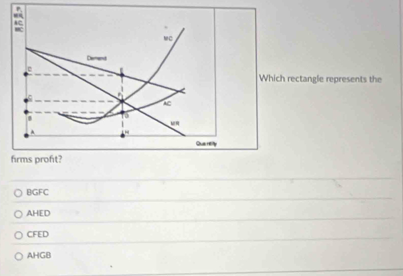 a
AC
MBC
MC
Demems
Which rectangle represents the
。
AC
B
M
A
Quantilly
firms profit?
BGFC
AHED
CFED
AHGB
