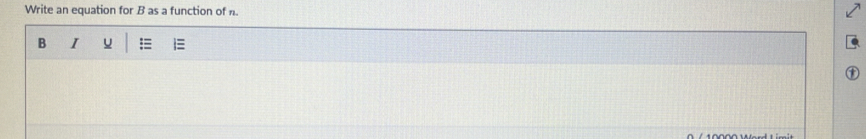 Write an equation for B as a function of . 
B I