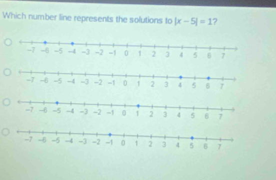 Which number line represents the solutions to |x-5|=1 2