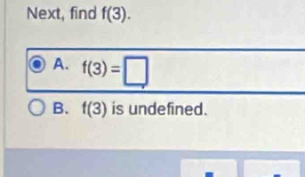 Next, find f(3).
A. f(3)=□
B. f(3) is undefined.