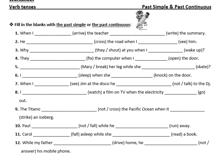 Resuelto:Verb tenses Past Simple & Past Continuous Fill in the blanks ...