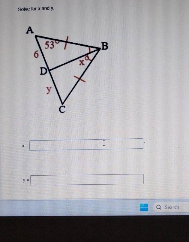 Solve for x and y.
x=□°
y=□
Search