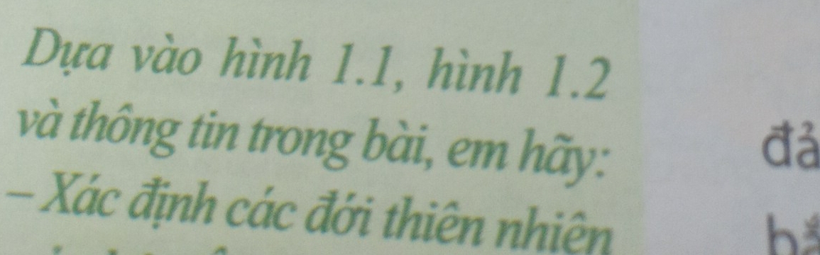 Dựa vào hình 1.1, hình 1.2
và thông tin trong bài, em hãy: đả 
- Xác định các đới thiên nhiện 
bá