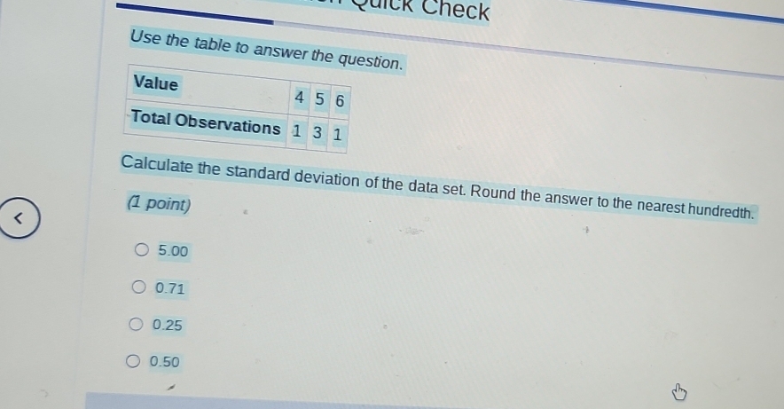 Solved: Quick Check Use the table to answer thestion. Calculate the ...